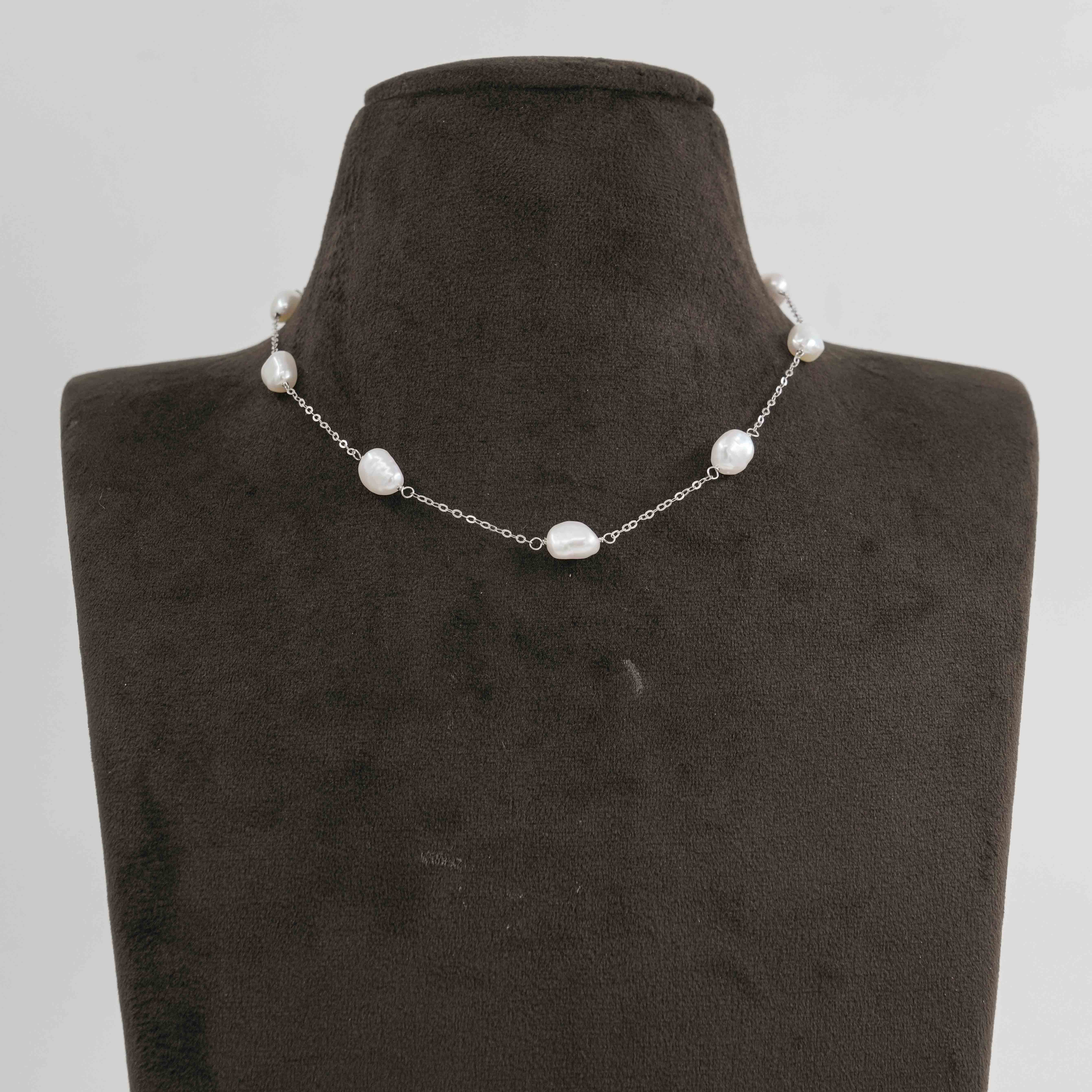 The Pearl Atelier by Kabra Pearls - Baroque Single Layered Pearl Fancy Chain 92.5 Silver